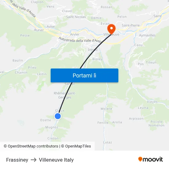 Frassiney to Villeneuve Italy map