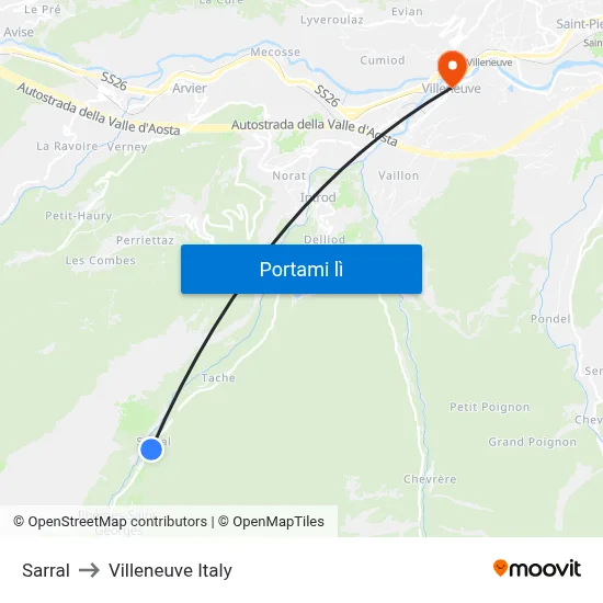 Sarral to Villeneuve Italy map