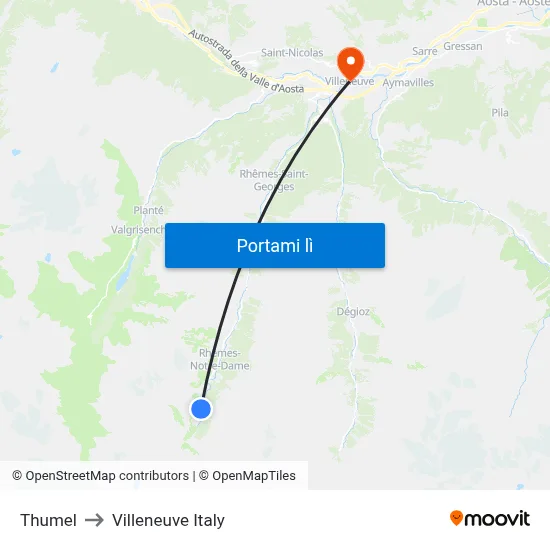 Thumel to Villeneuve Italy map