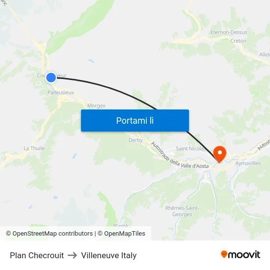Plan Checrouit to Villeneuve Italy map