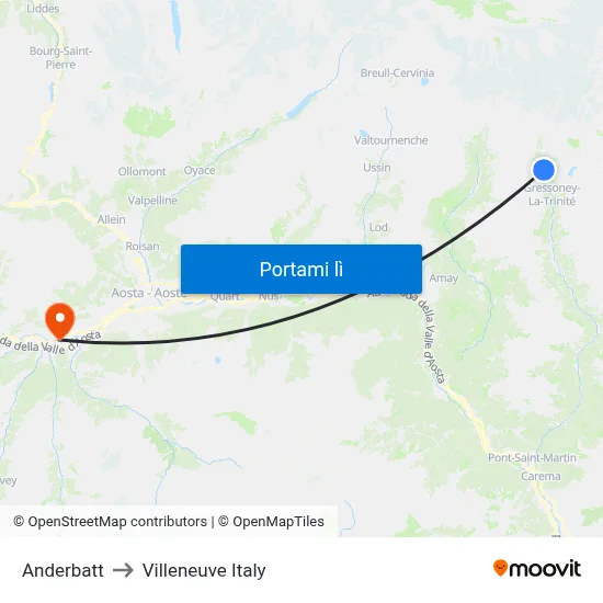 Anderbatt to Villeneuve Italy map