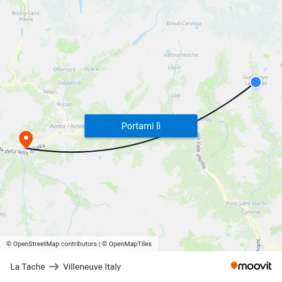 La Tache to Villeneuve Italy map