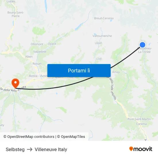 Selbsteg to Villeneuve Italy map