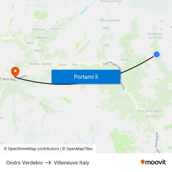 Ondro Verdebio to Villeneuve Italy map