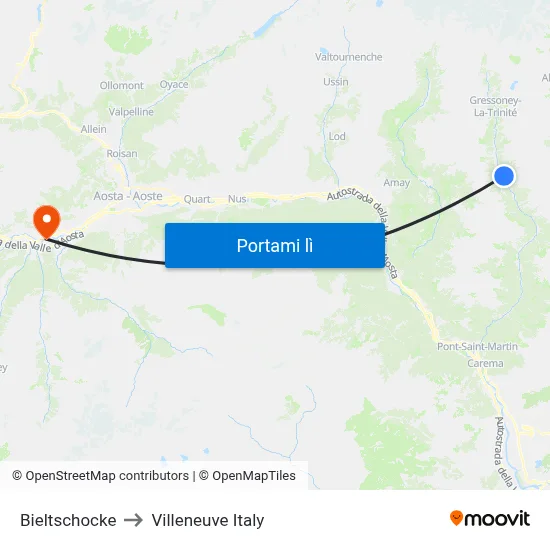 Bieltschocke to Villeneuve Italy map