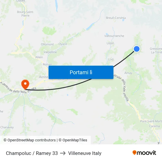 Champoluc / Ramey 33 to Villeneuve Italy map