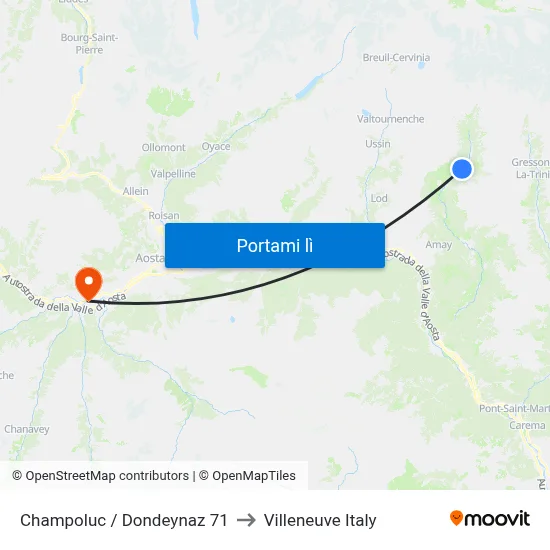 Champoluc / Dondeynaz 71 to Villeneuve Italy map