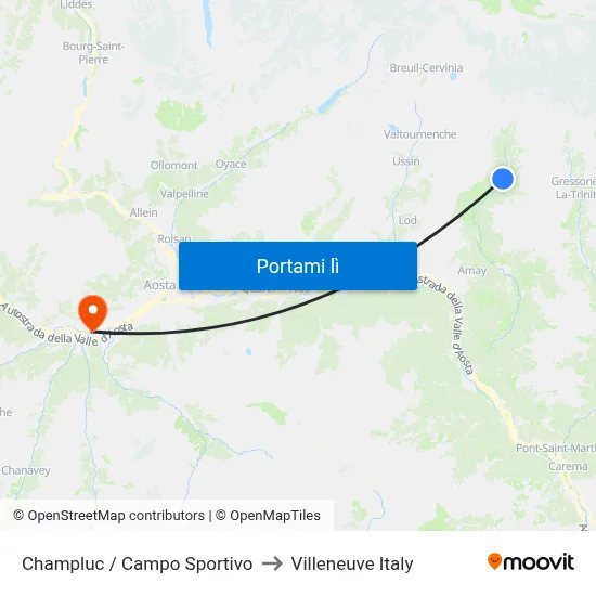 Champluc / Campo Sportivo to Villeneuve Italy map