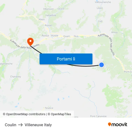 Coulin to Villeneuve Italy map