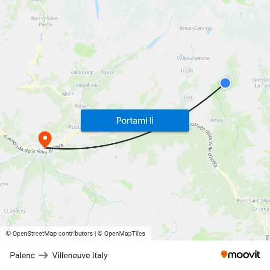 Palenc to Villeneuve Italy map