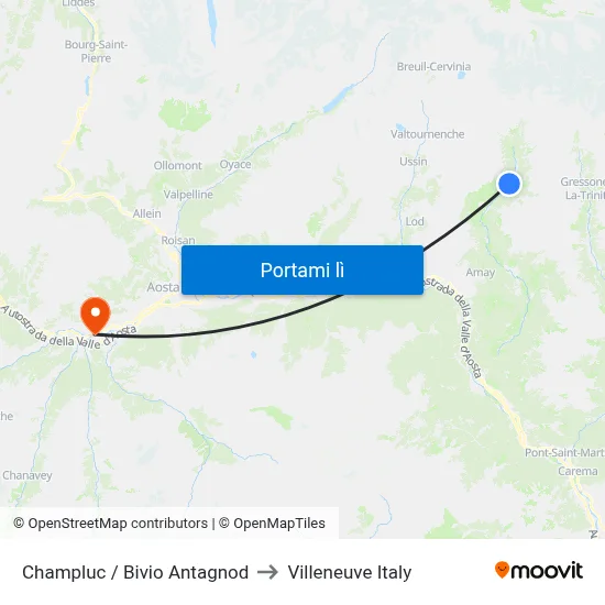 Champluc / Bivio Antagnod to Villeneuve Italy map