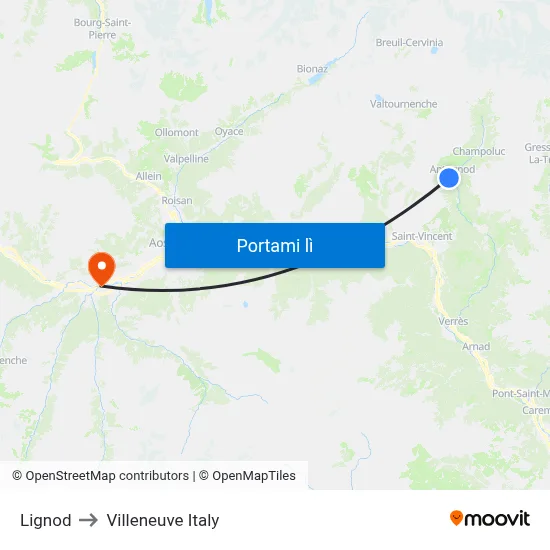 Lignod to Villeneuve Italy map