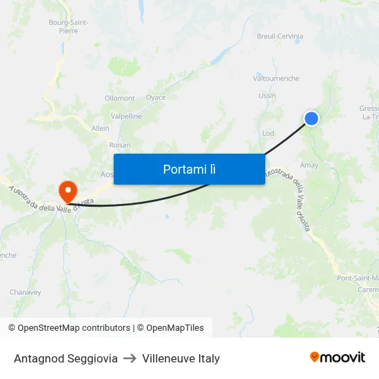 Antagnod Seggiovia to Villeneuve Italy map