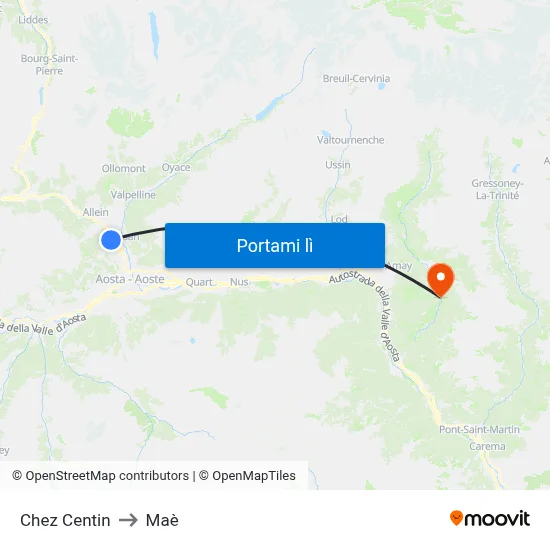 Chez Centin to Maè map