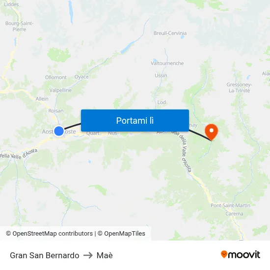 Gran San Bernardo to Maè map