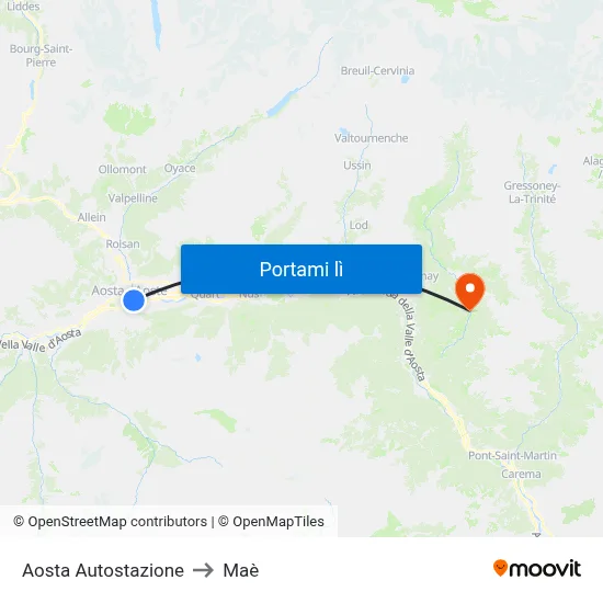 Aosta Autostazione to Maè map