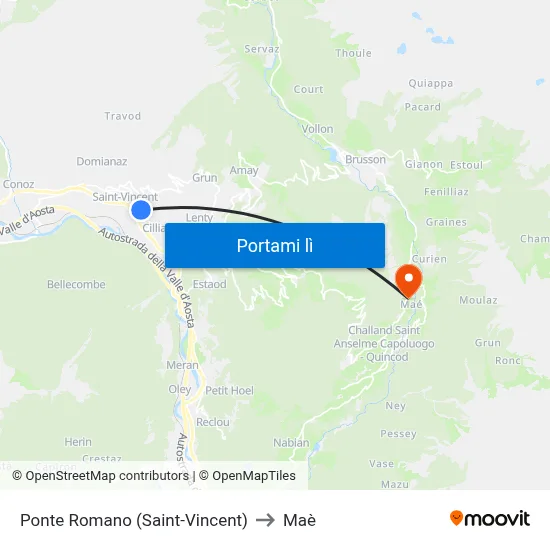 Ponte Romano (Saint-Vincent) to Maè map