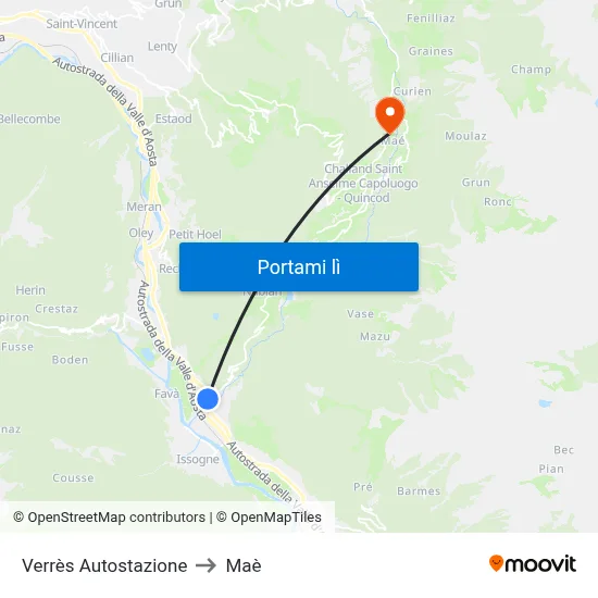 Verrès Autostazione to Maè map