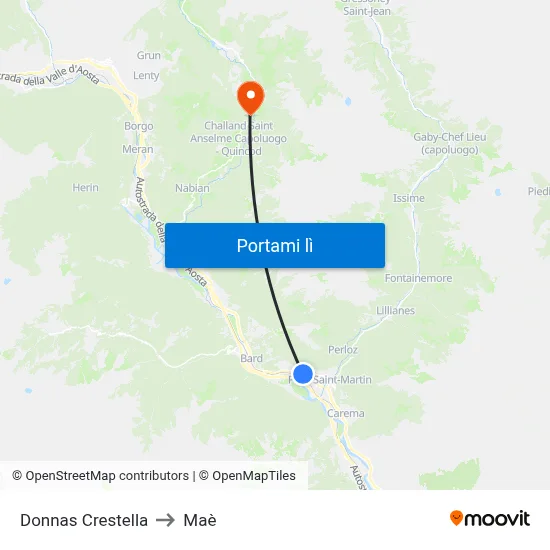 Donnas Crestella to Maè map