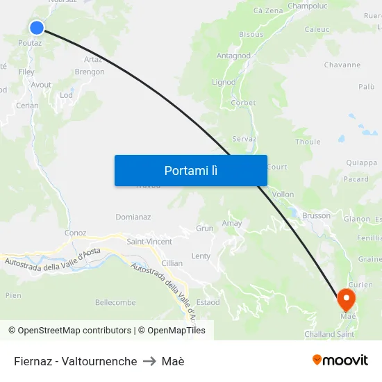 Fiernaz - Valtournenche to Maè map