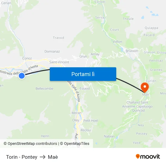 Torin - Pontey to Maè map
