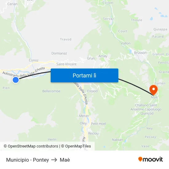 Municipio - Pontey to Maè map