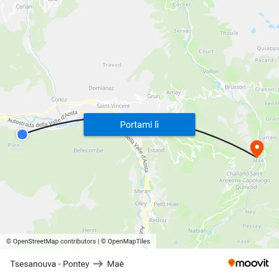 Tsesanouva - Pontey to Maè map