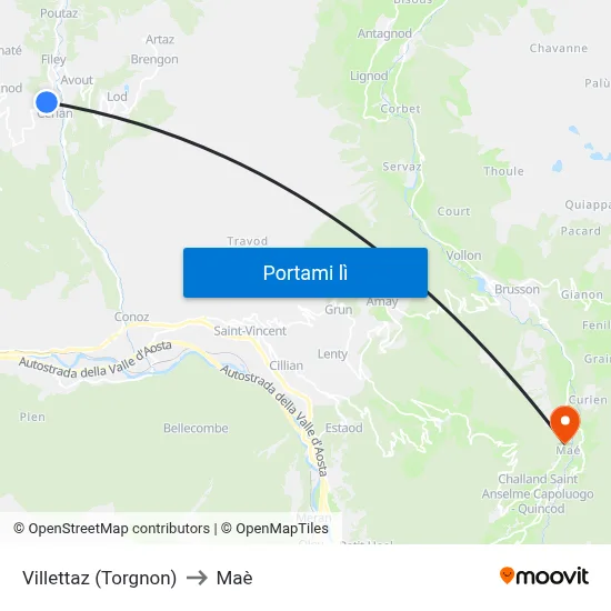 Villettaz (Torgnon) to Maè map