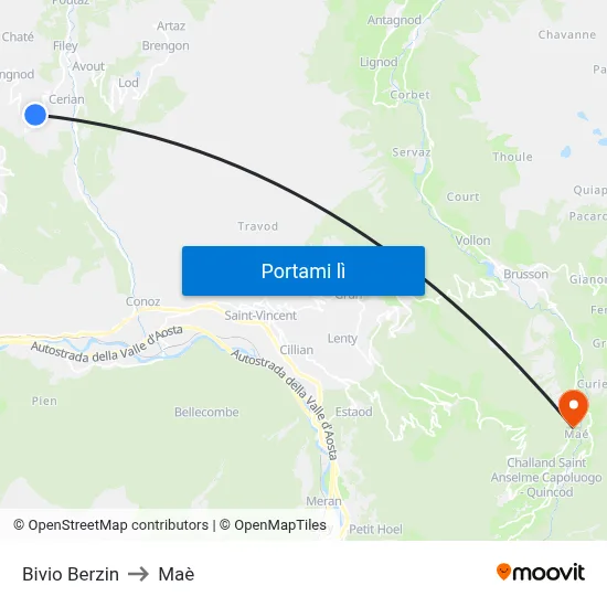 Bivio Berzin to Maè map