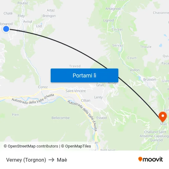 Verney (Torgnon) to Maè map