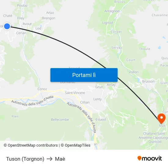 Tuson (Torgnon) to Maè map