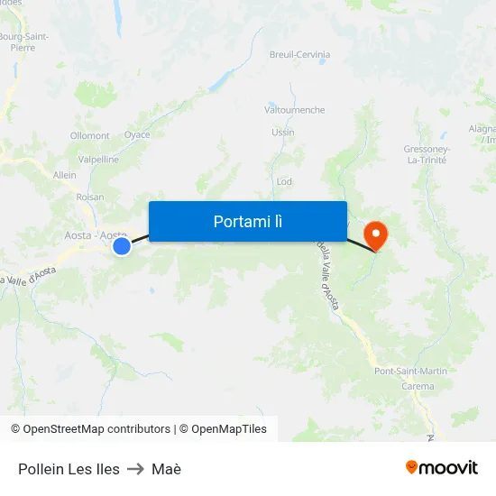 Pollein Les Iles to Maè map