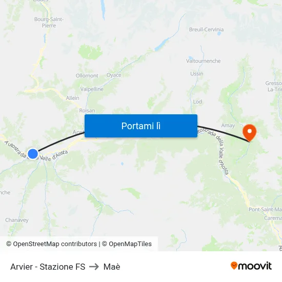 Arvier - Stazione FS to Maè map