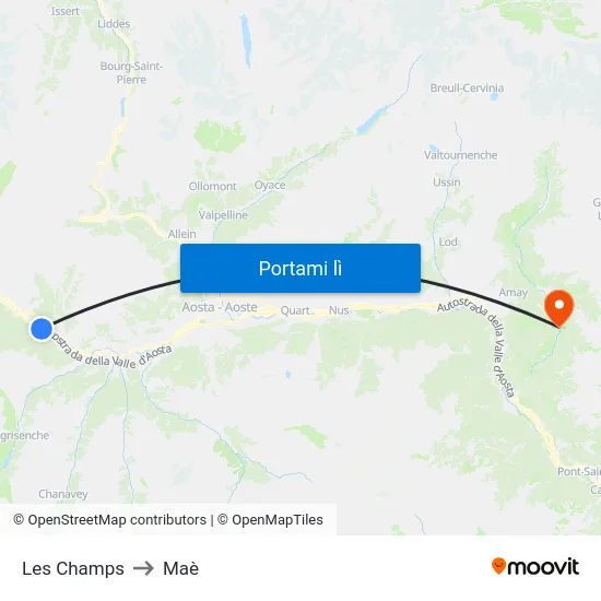 Les Champs to Maè map