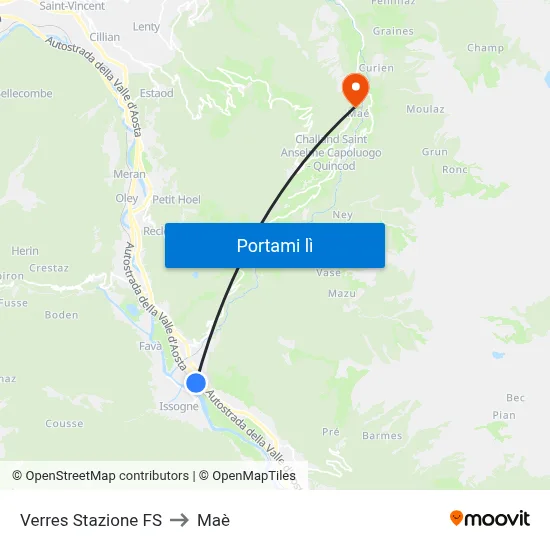 Verres Stazione FS to Maè map