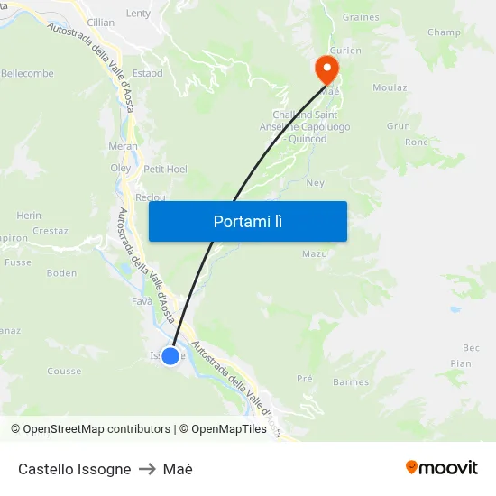 Castello Issogne to Maè map