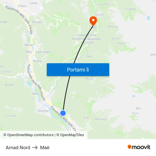 Arnad Nord to Maè map