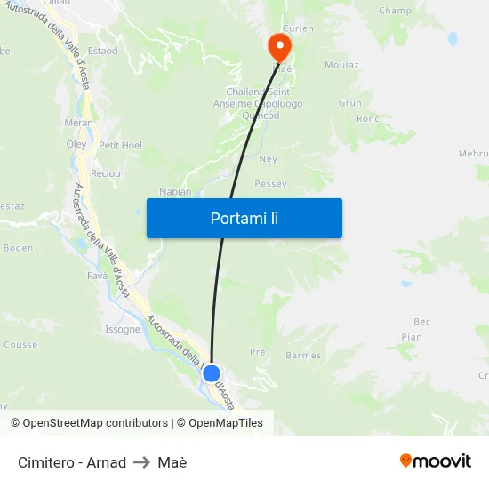 Cimitero - Arnad to Maè map