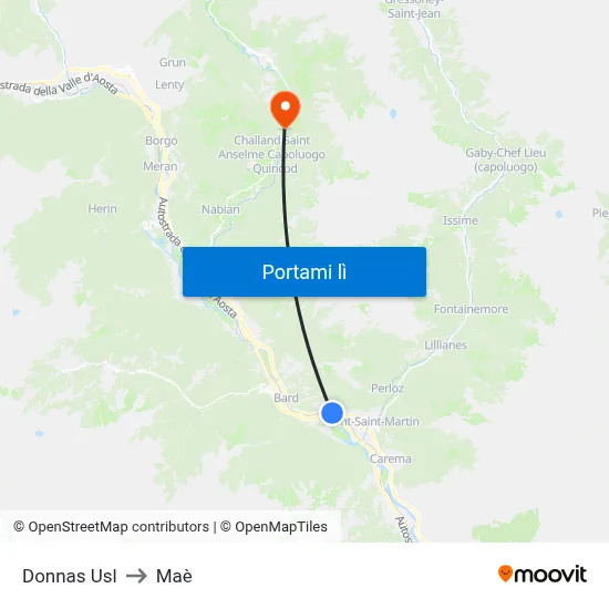 Donnas Usl to Maè map