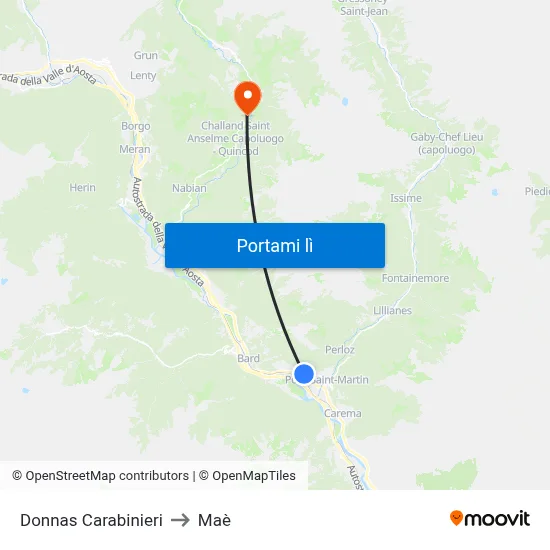 Donnas Carabinieri to Maè map