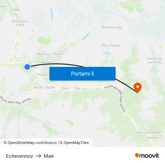 Echevennoz to Maè map