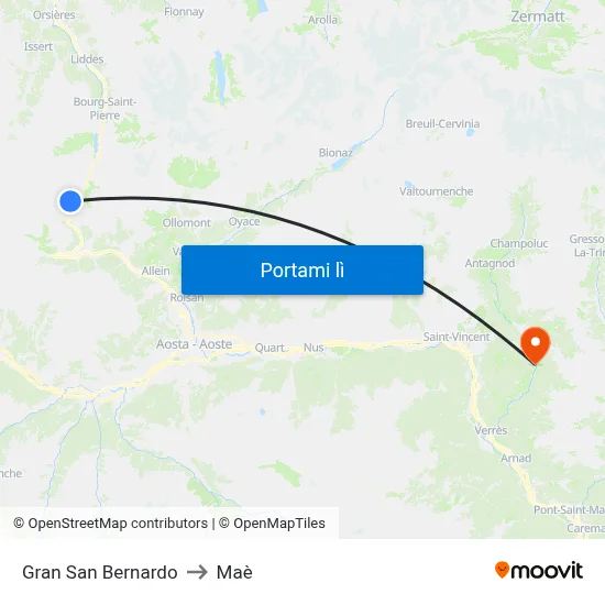 Gran San Bernardo to Maè map