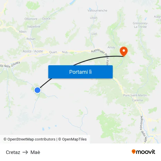 Cretaz to Maè map