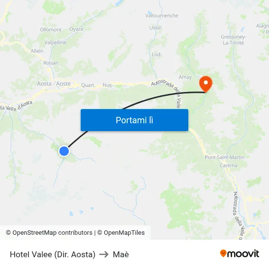 Hotel Valee (Dir. Aosta) to Maè map