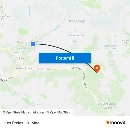 Les Preles to Maè map