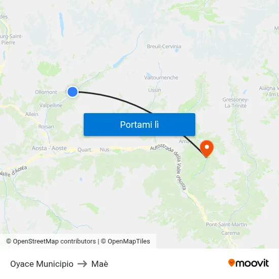 Oyace Municipio to Maè map