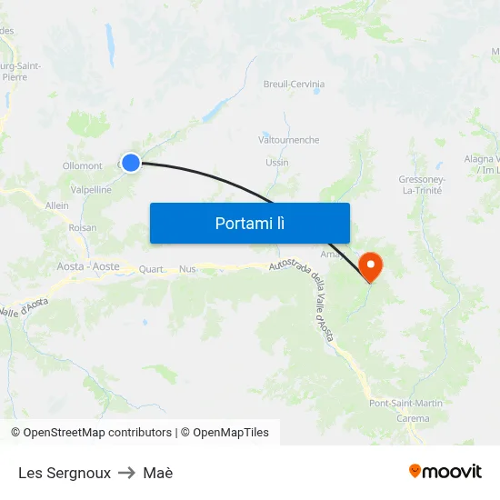 Les Sergnoux to Maè map