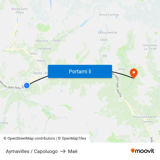 Aymavilles / Capoluogo to Maè map