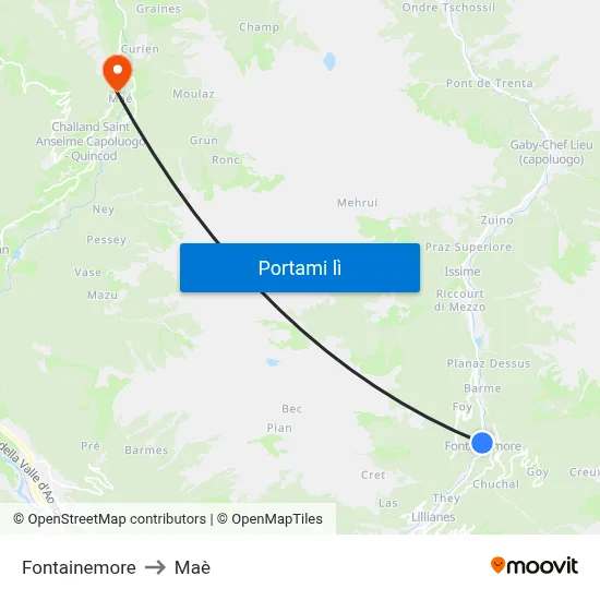 Fontainemore to Maè map