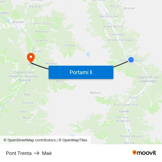 Pont Trenta to Maè map